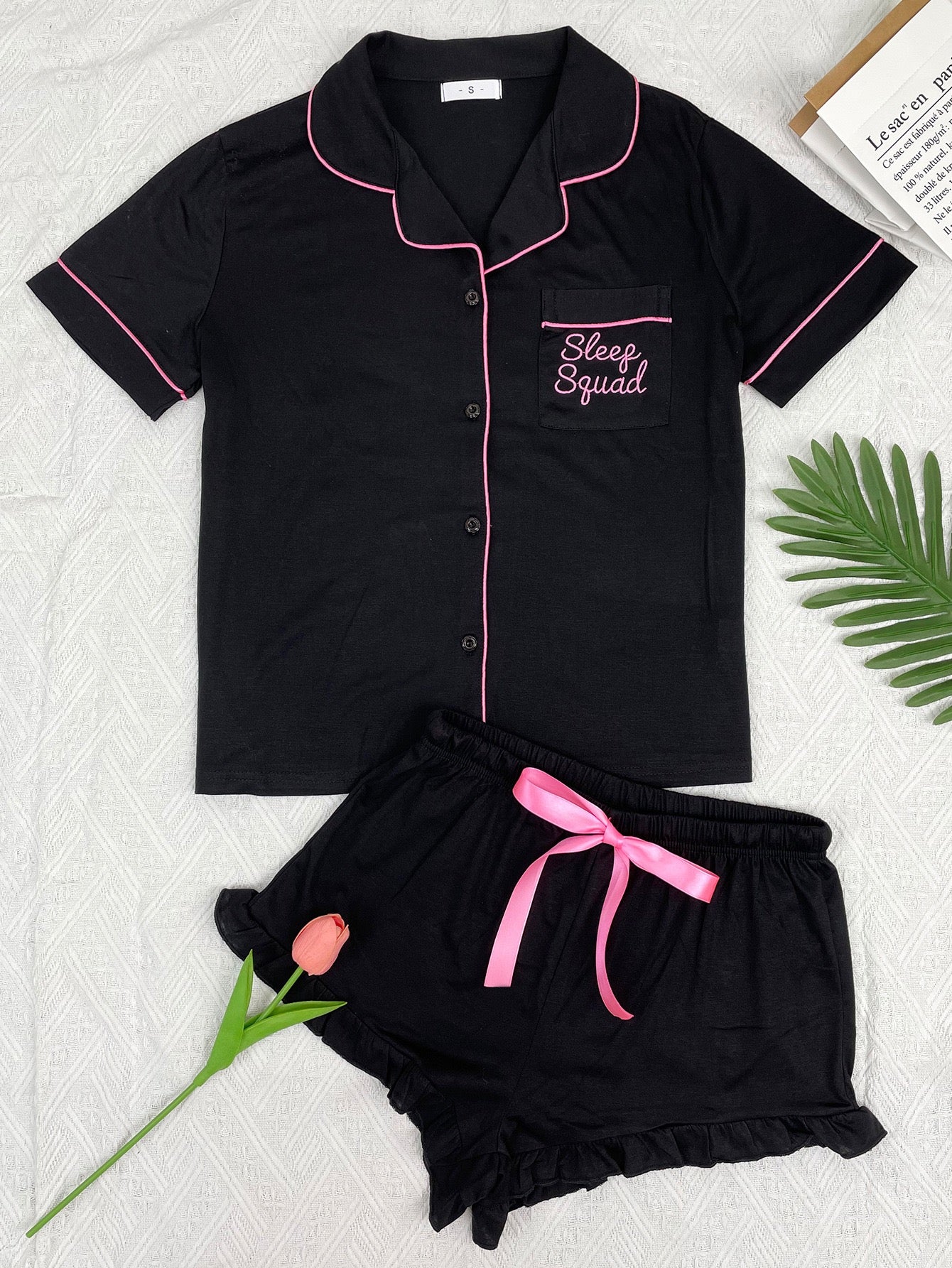 I Love Me Black Pajama Shorts Set
