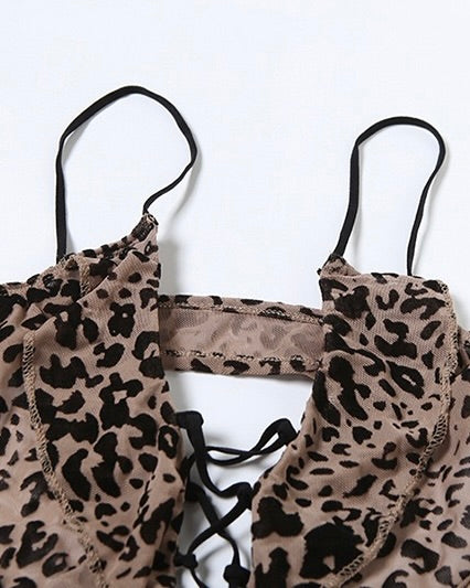 Sasha Lace-Up Leopard Romper