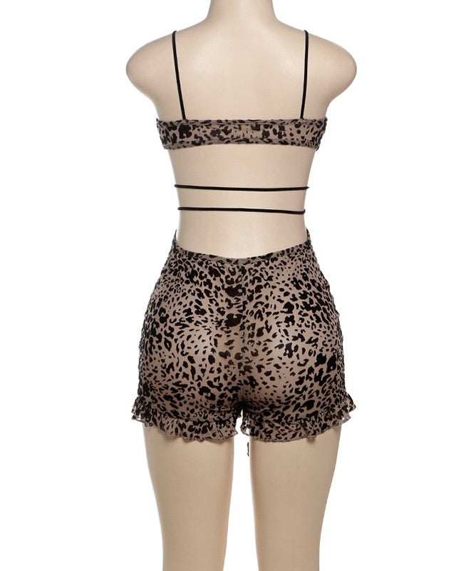 Sasha Lace-Up Leopard Romper