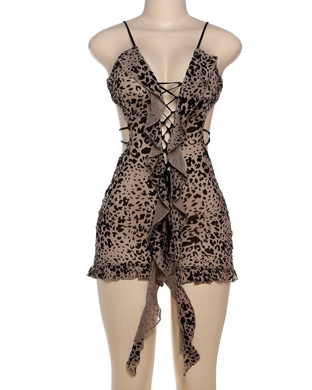 Sasha Lace-Up Leopard Romper