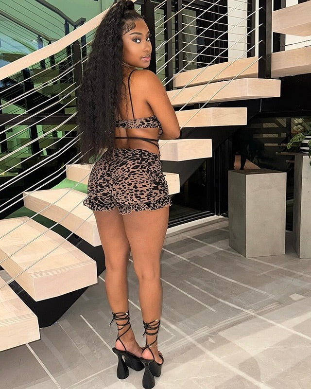 Sasha Lace-Up Leopard Romper