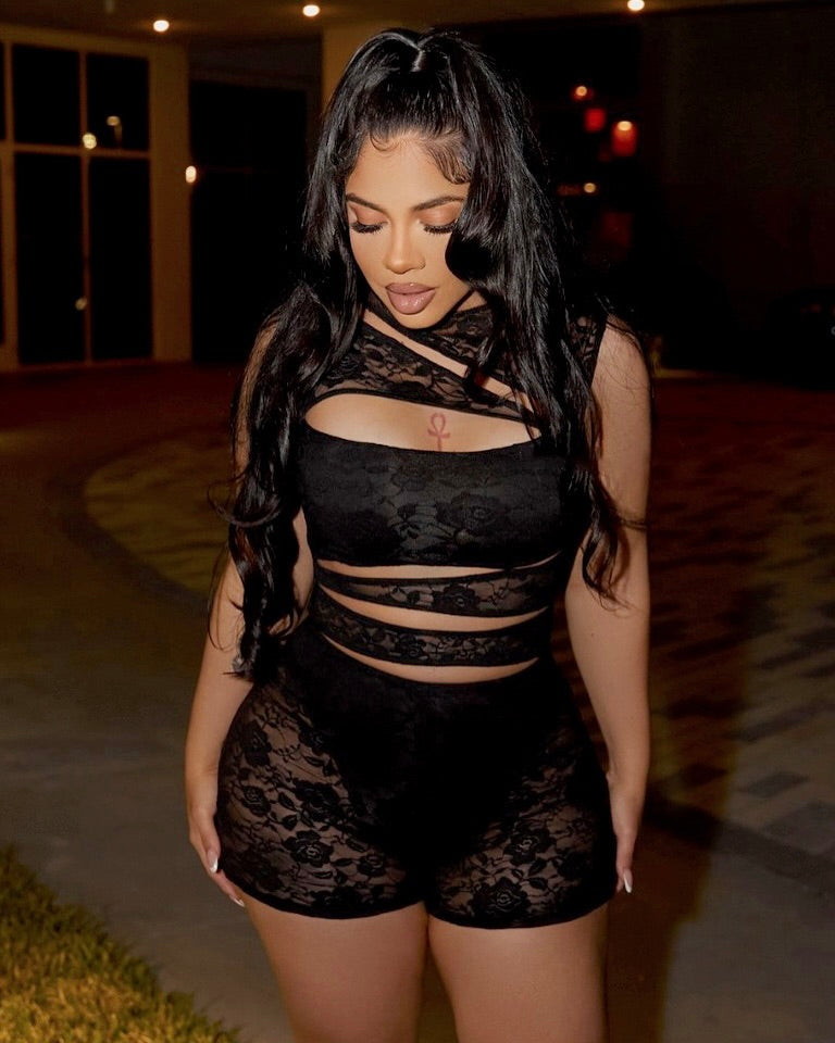 Raven Lace Cutout Short Set