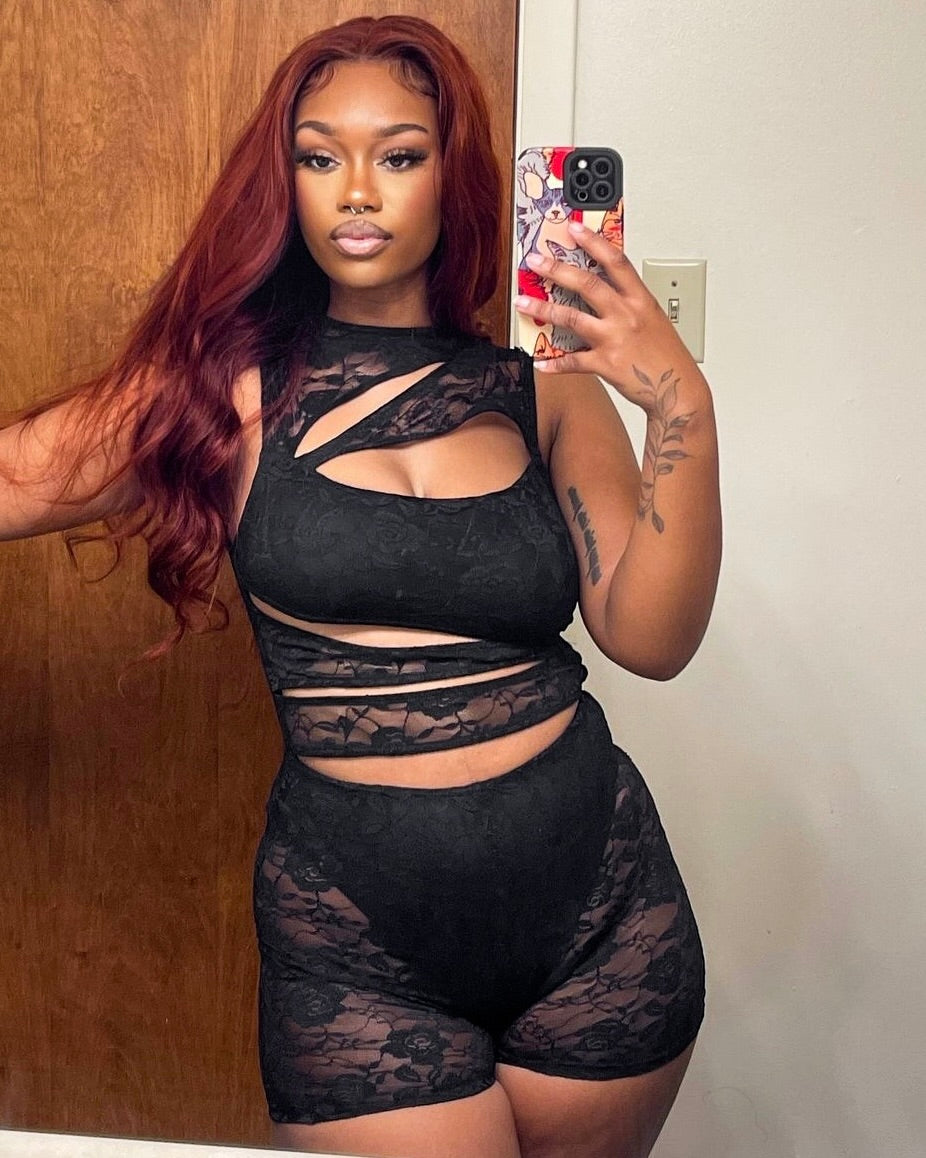 Raven Lace Cutout Short Set