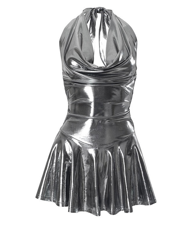 Celeste Metallic Halter Mini Dress