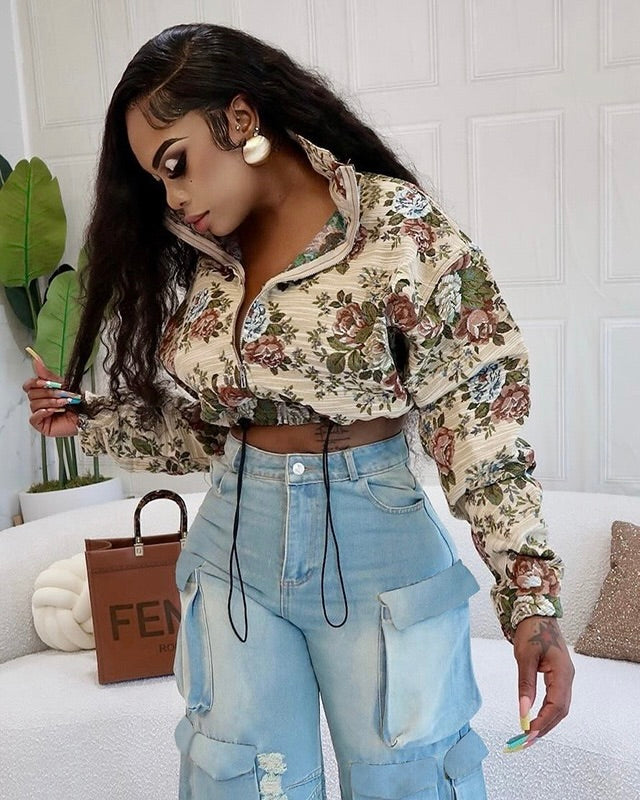 Floral Corded Crop Jacket