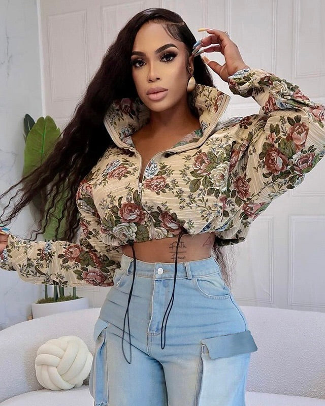 Floral Corded Crop Jacket