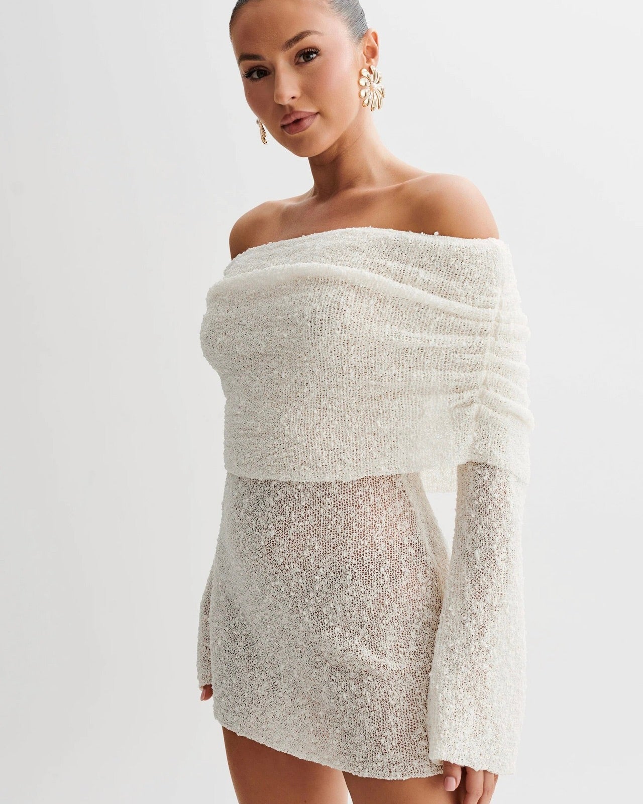 Karol Off-Shoulder Cozy Mini Dress