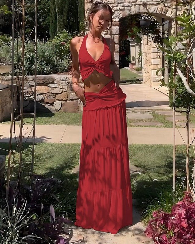 Amanda Ruched Halter Maxi Set