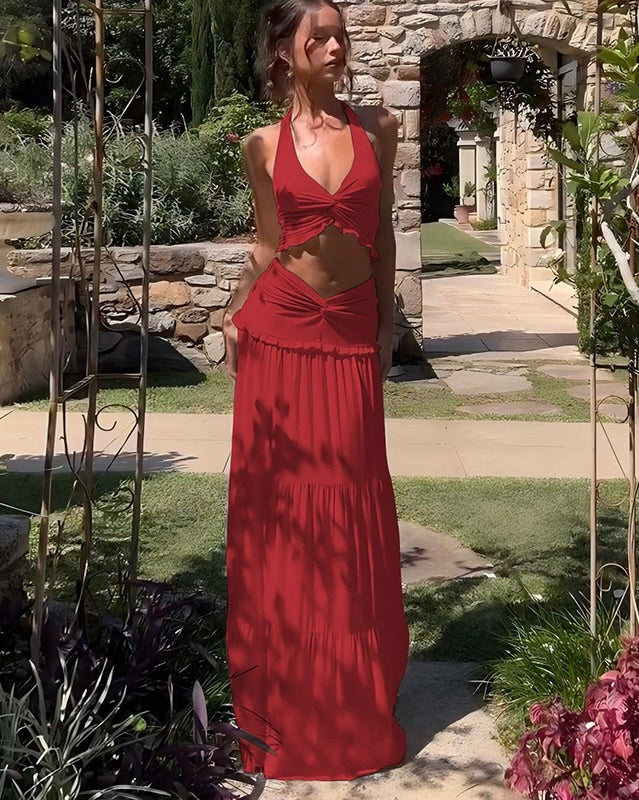 Amanda Ruched Halter Maxi Set