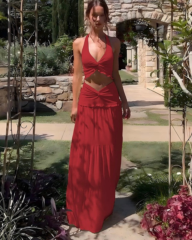 Amanda Ruched Halter Maxi Set