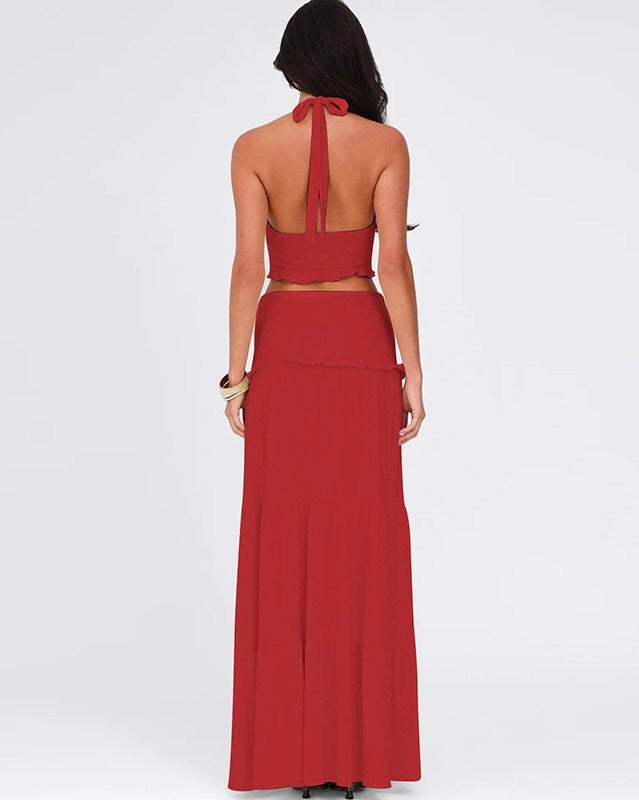 Amanda Ruched Halter Maxi Set