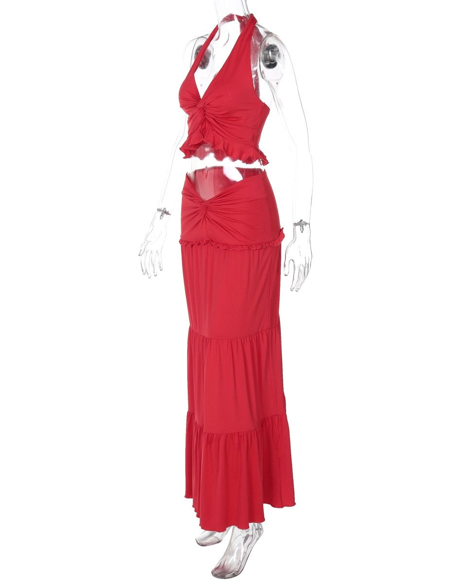 Amanda Ruched Halter Maxi Set