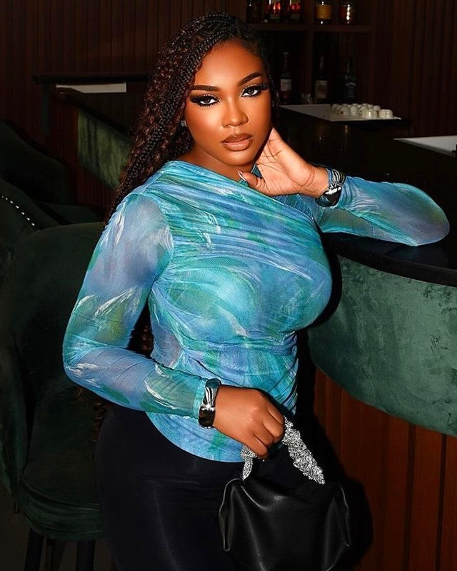 Aqua Marble Mesh Top