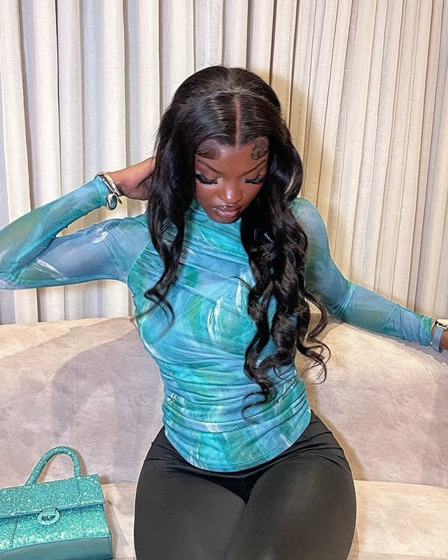 Aqua Marble Mesh Top