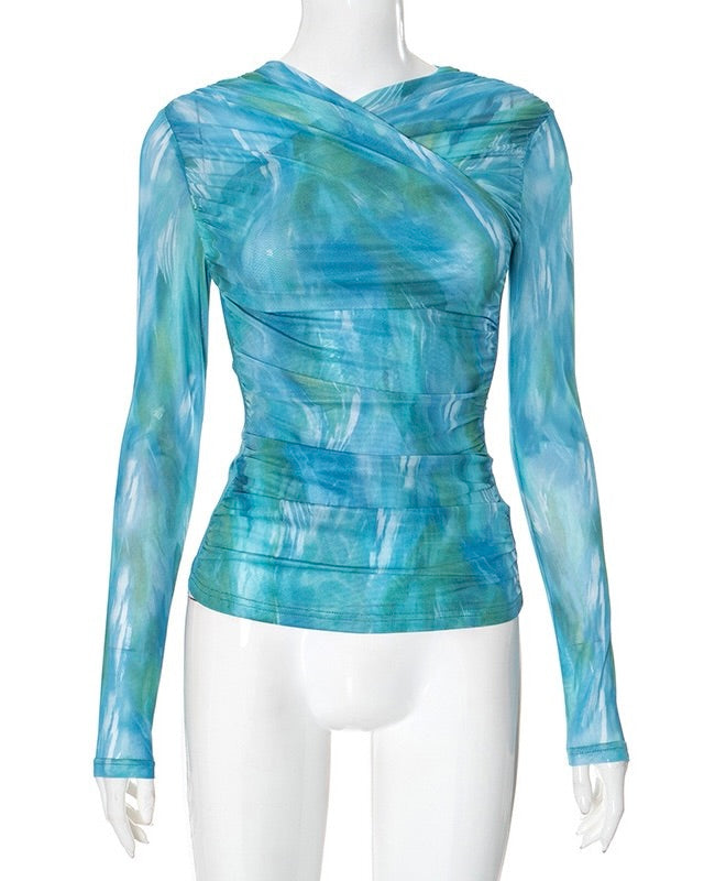 Aqua Marble Mesh Top