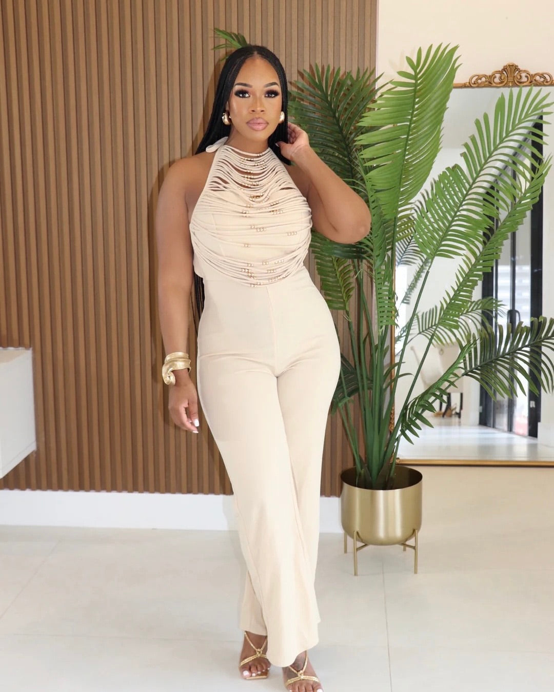 Sahara Beaded Halter Jumpsuit
