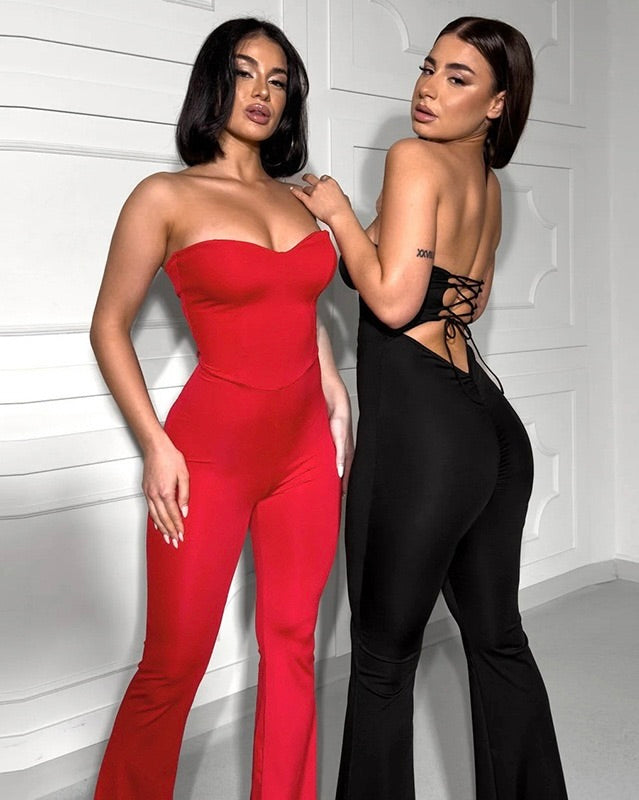 Roxy Lace-Back Flare Jumpsuit