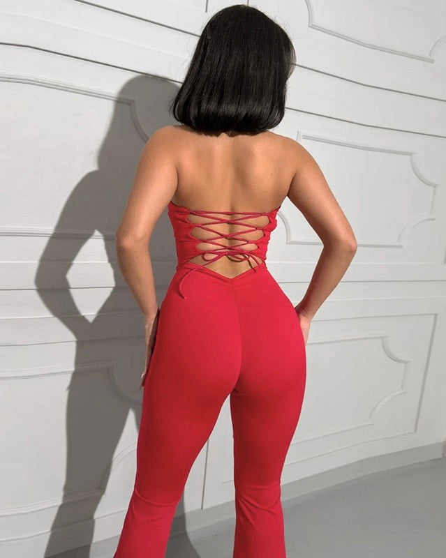Roxy Lace-Back Flare Jumpsuit