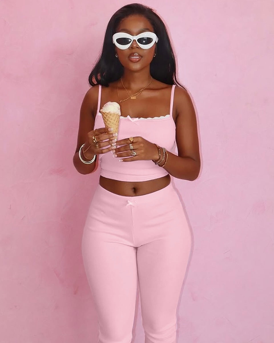 Mia Ribbed Scallop Trim Lounge Set