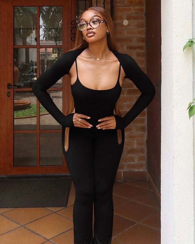 Onyx Cutout Sleeve Jumpsuit Black
