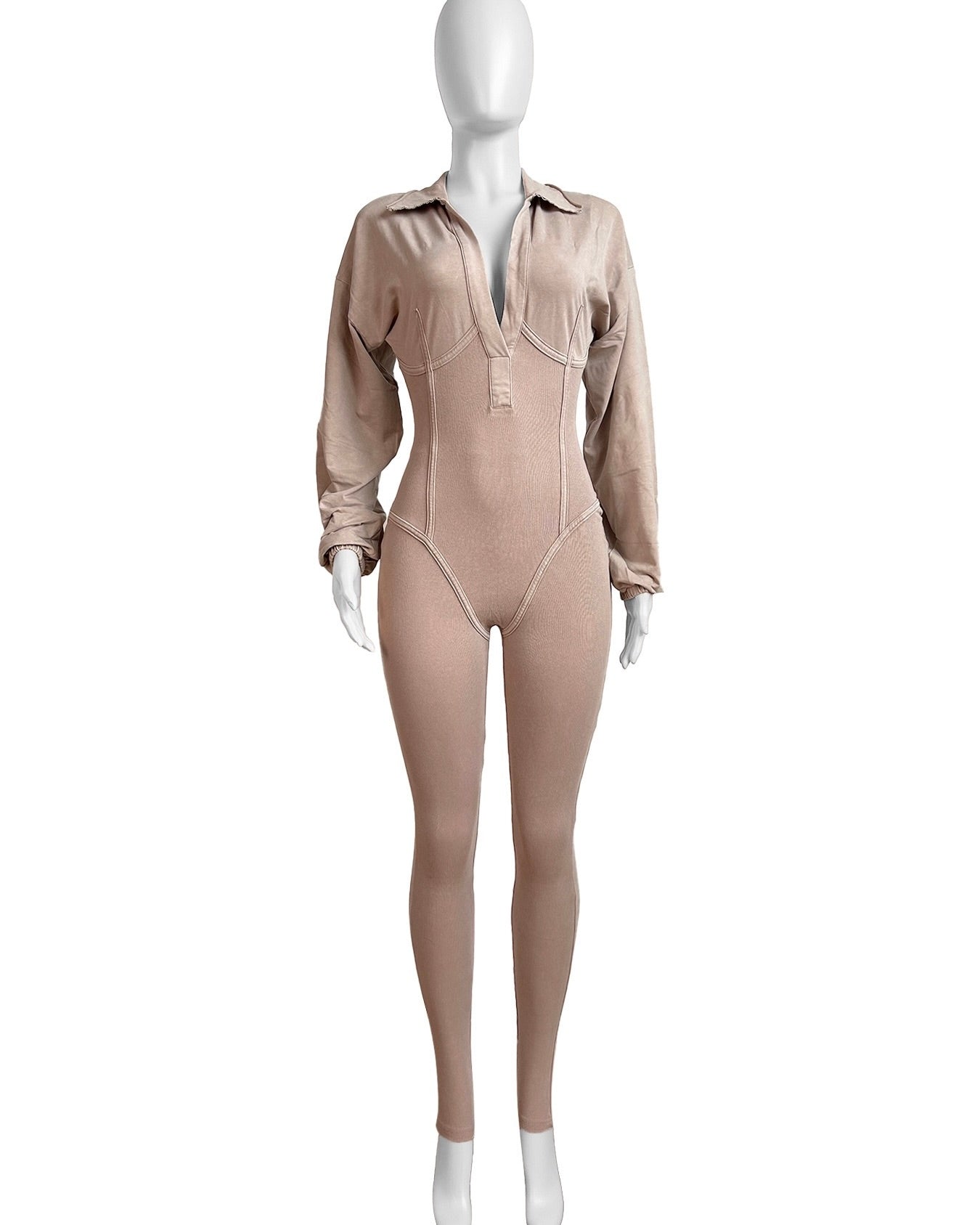 Azure Ribbed Corset Jumpsuit Nude