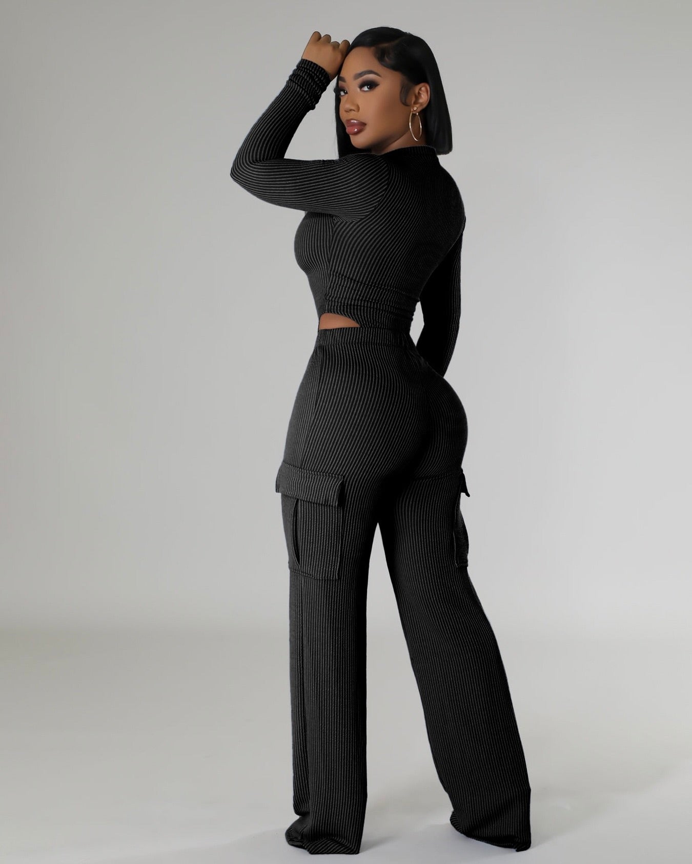 Luxe Ribbed Cargo Set - 2 Piece Black