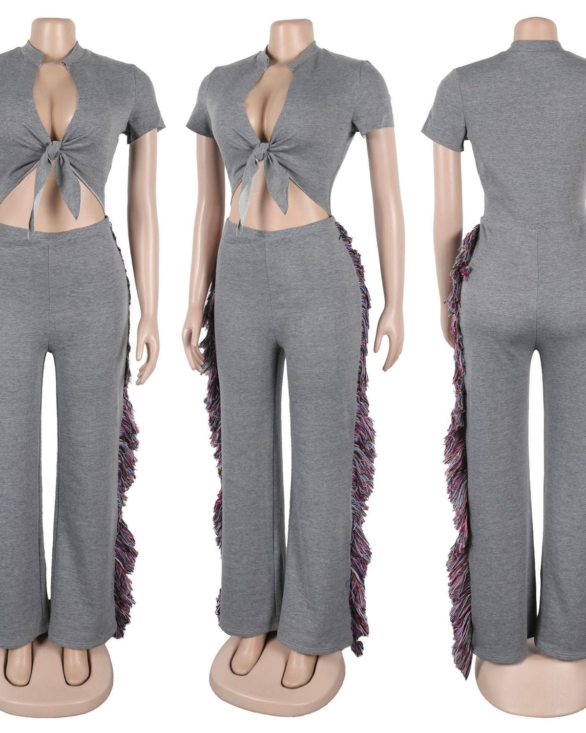 Amara Fringe Pant Set Gray