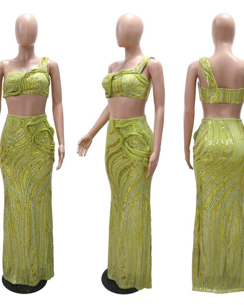 Zaria Sequin Maxi Set Green