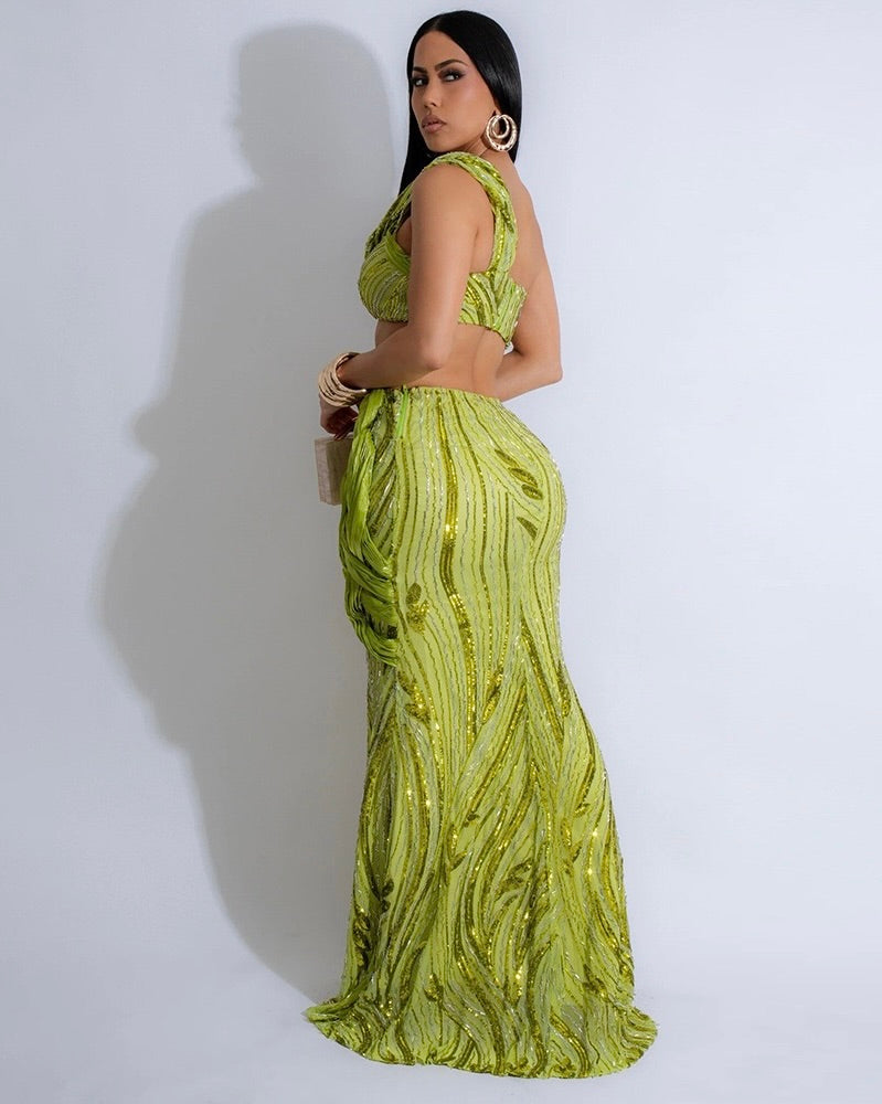 Zaria Sequin Maxi Set Green
