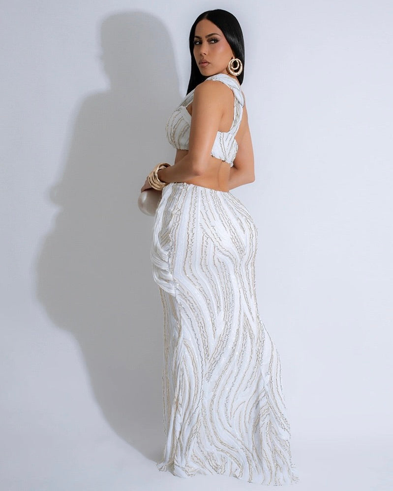 Zaria Sequin Maxi Set White