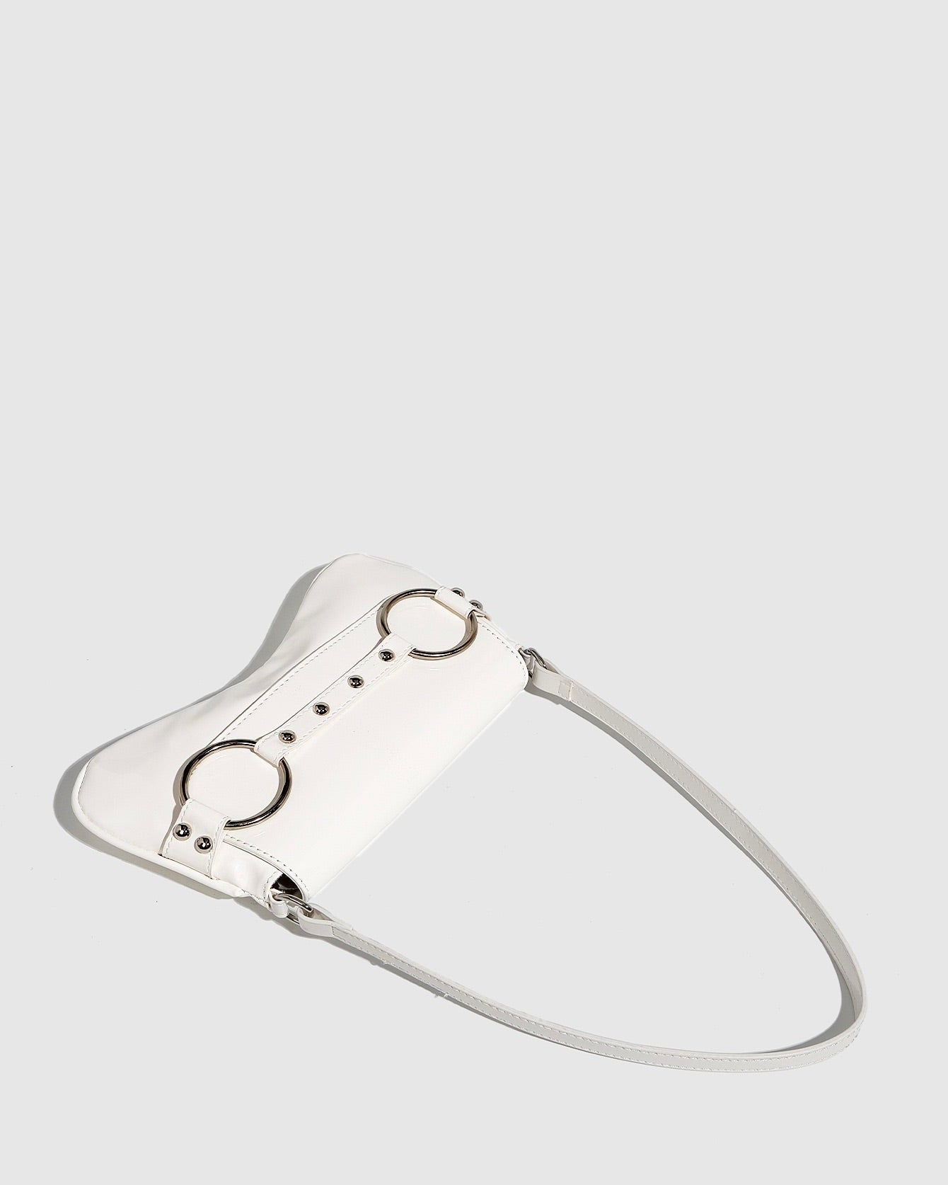 Raven Patent Ring Clutch – Bold White Shoulder Bag