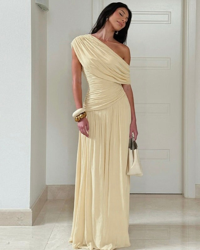 Dime Ruched One-Shoulder Maxi Dress