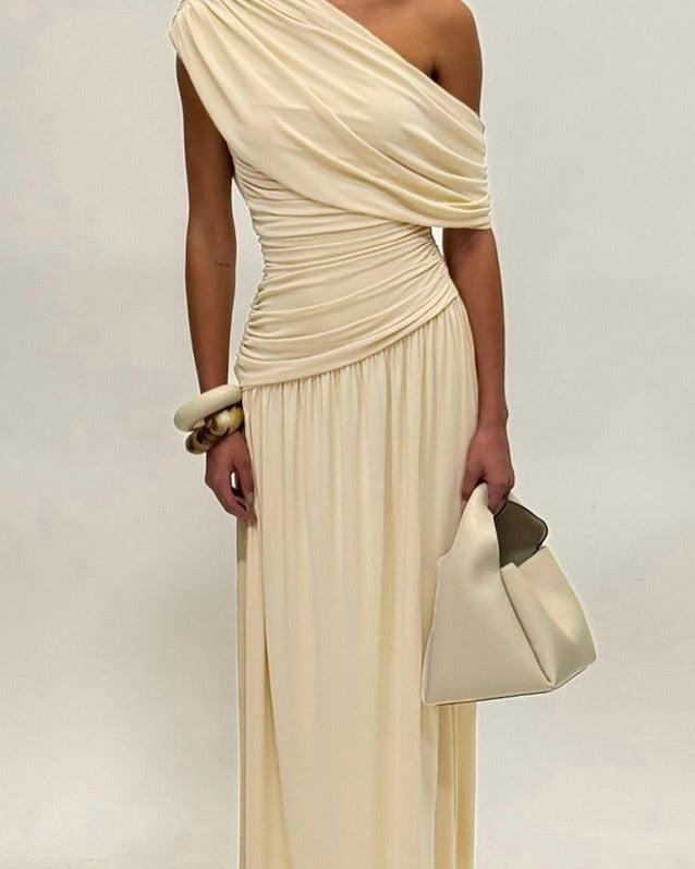 Dime Ruched One-Shoulder Maxi Dress