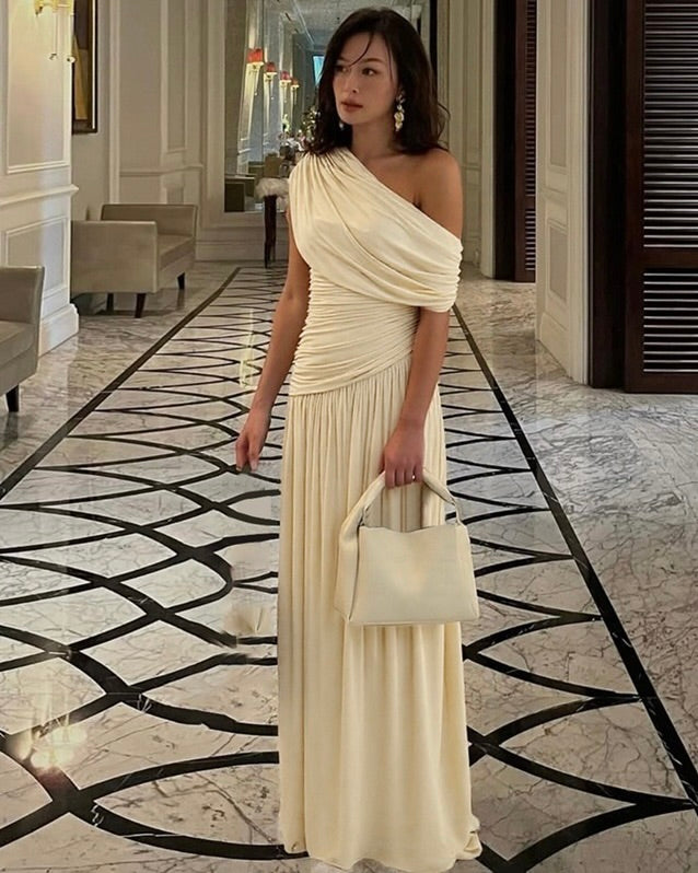 Dime Ruched One-Shoulder Maxi Dress