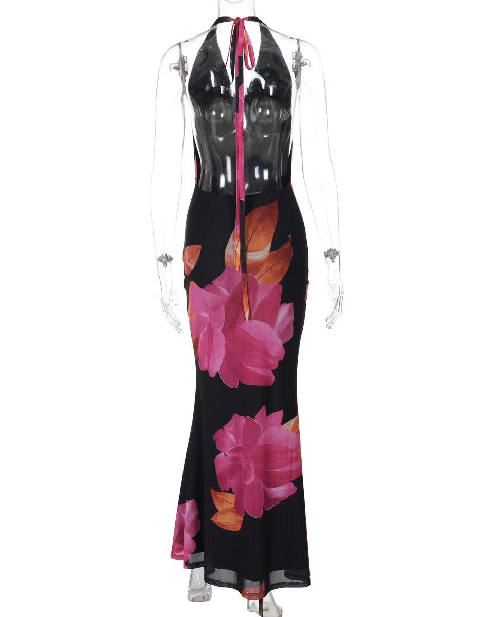 Lucia Plunge Floral Halter Dress