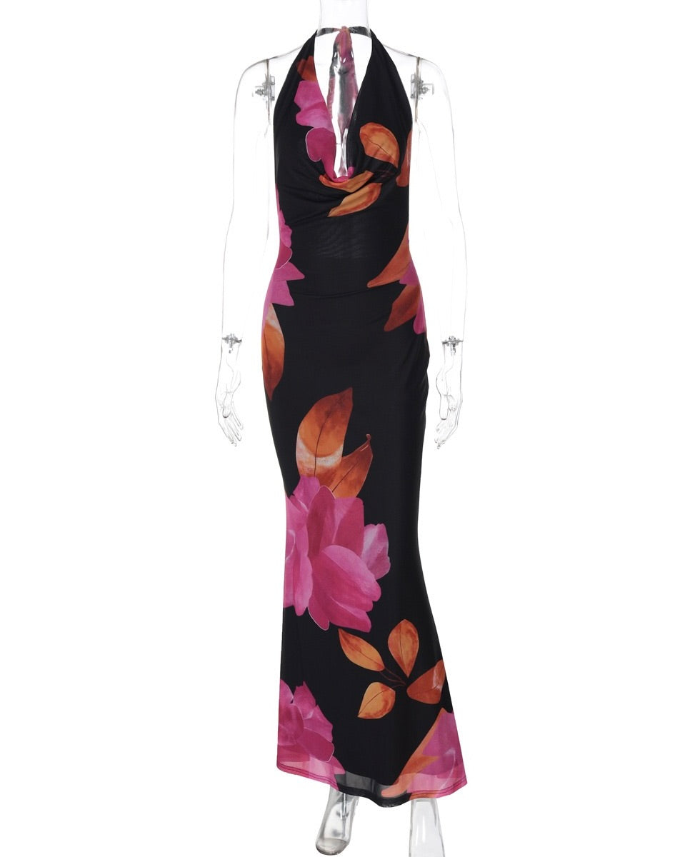 Lucia Plunge Floral Halter Dress
