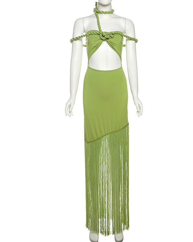 Zaria Fringe Cutout Maxi Dress