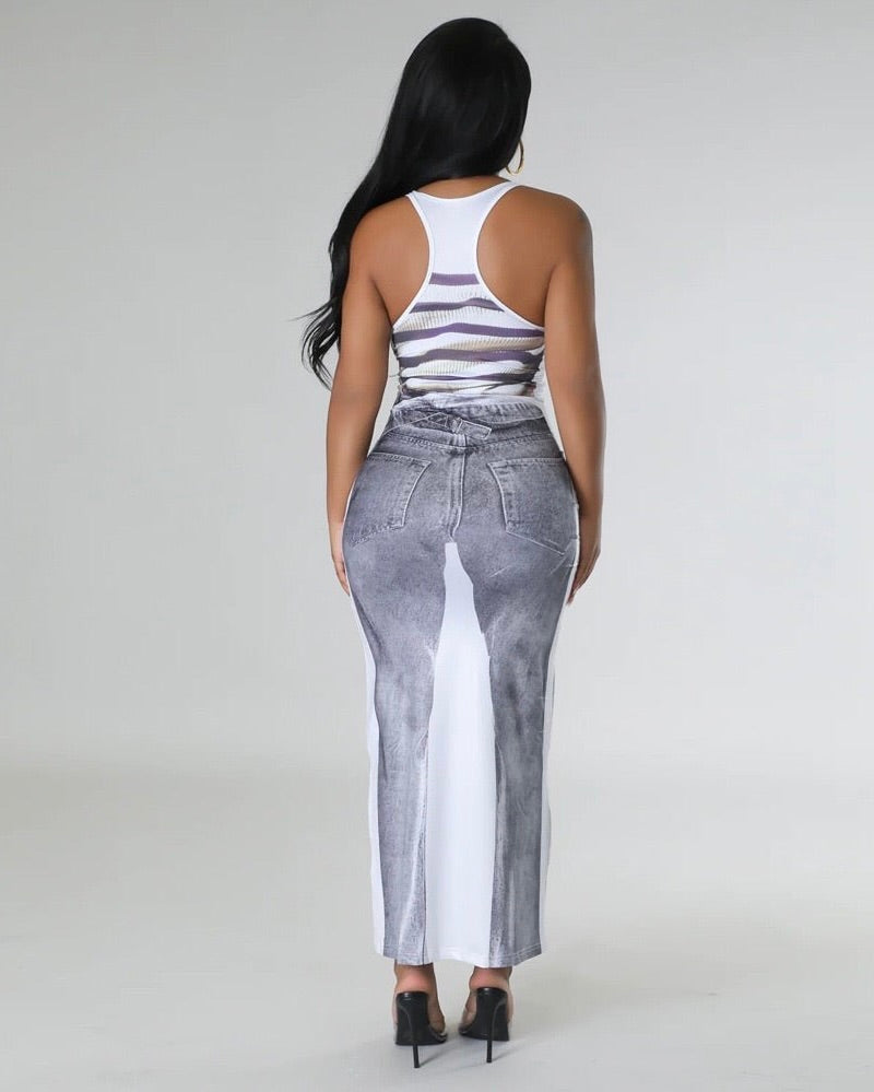 Ataina Denim Print Midi Dress