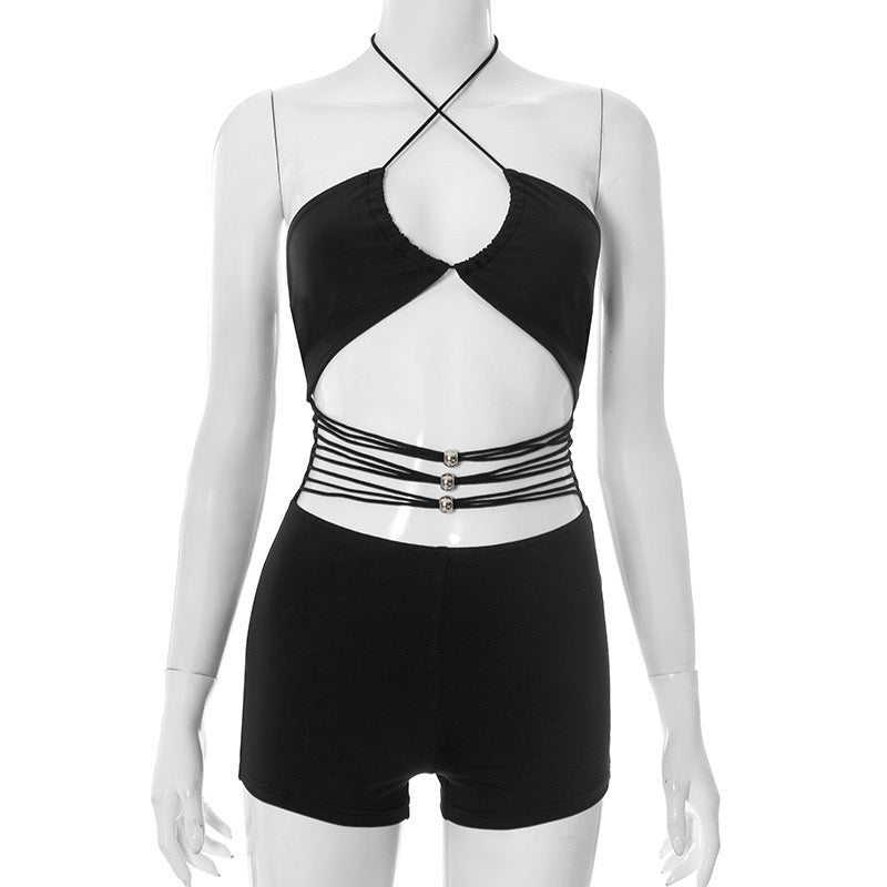 Midnight Lace-Up Romper