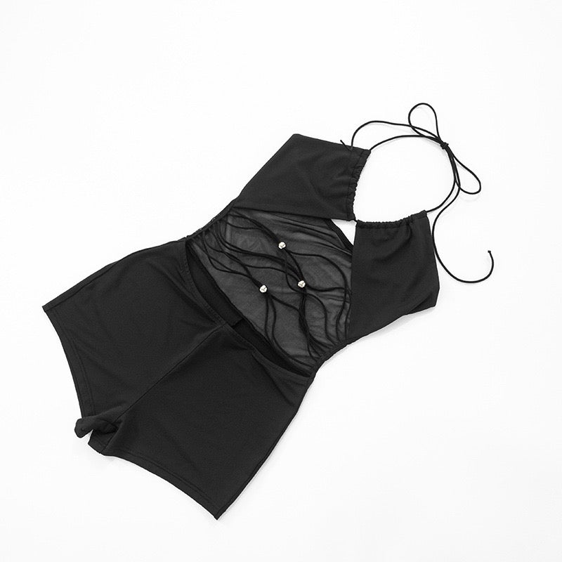 Midnight Lace-Up Romper