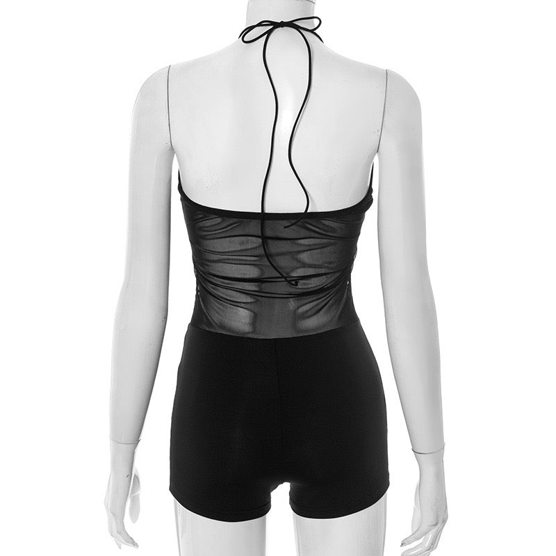 Midnight Lace-Up Romper