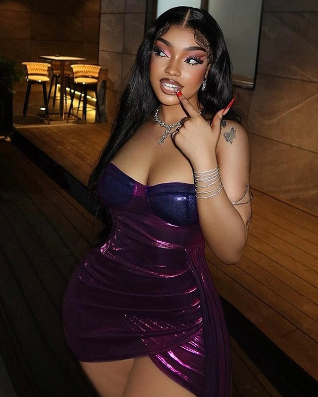 Unalia Metallic Asymmetrical Mini Dress