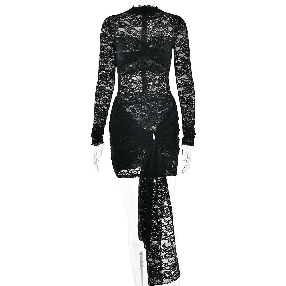Noir Lace Appliqué Dress