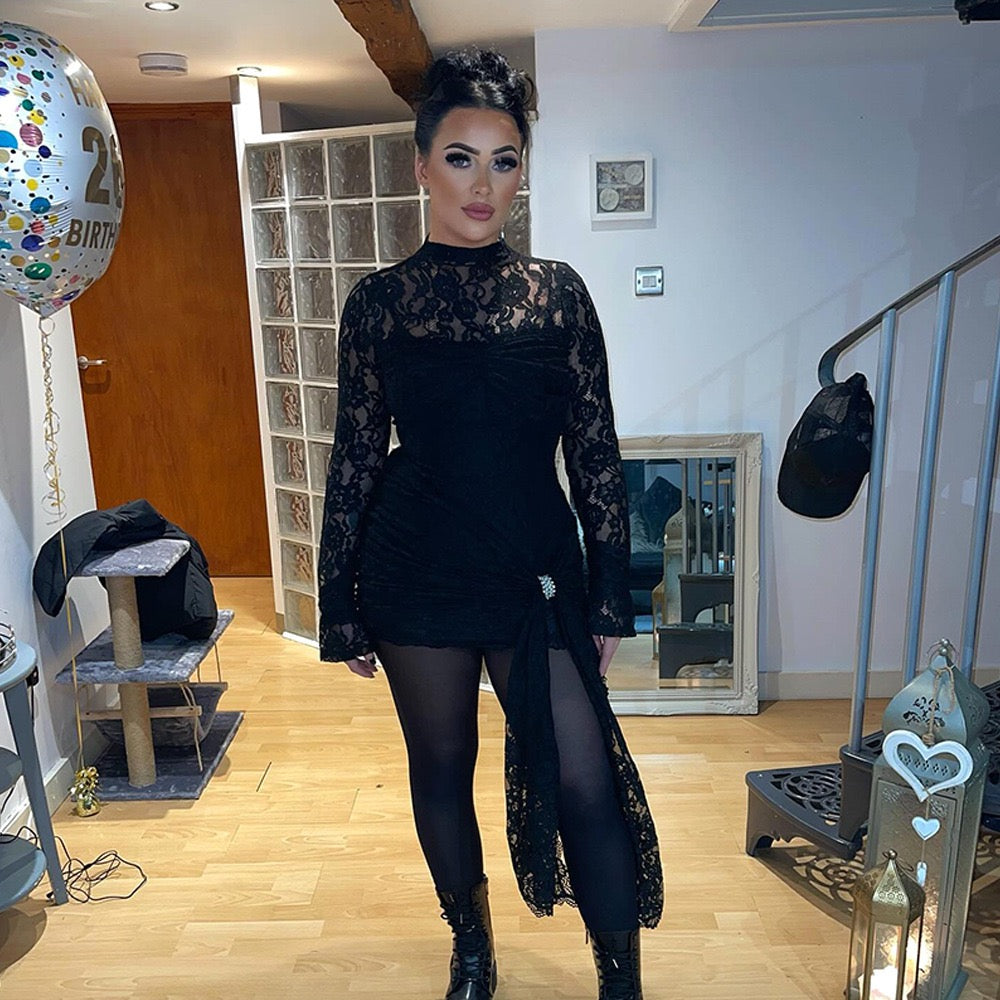 Noir Lace Appliqué Dress
