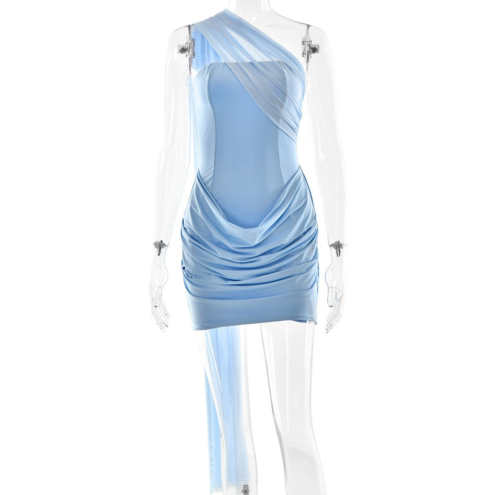 Sky Draped One-Shoulder Dress