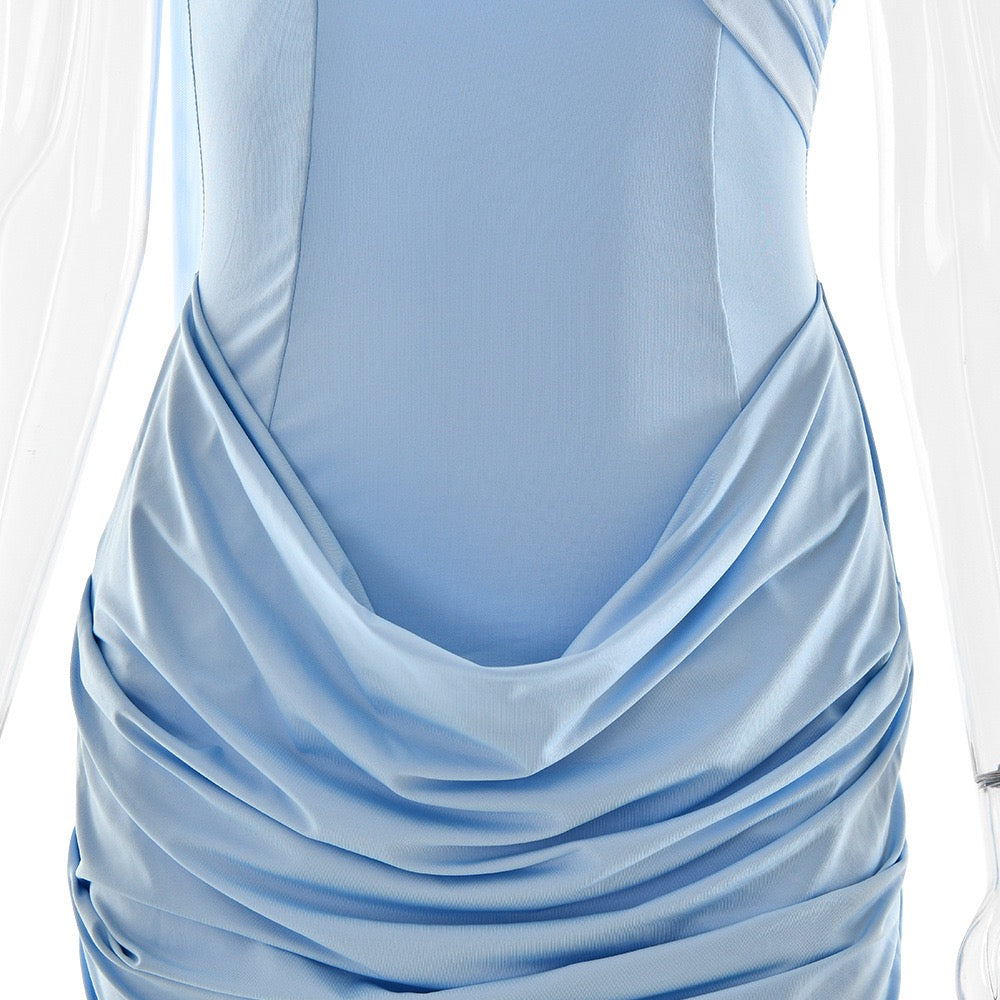 Sky Draped One-Shoulder Dress