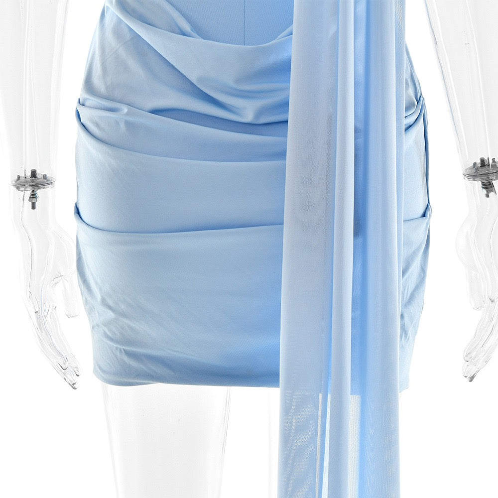 Sky Draped One-Shoulder Dress
