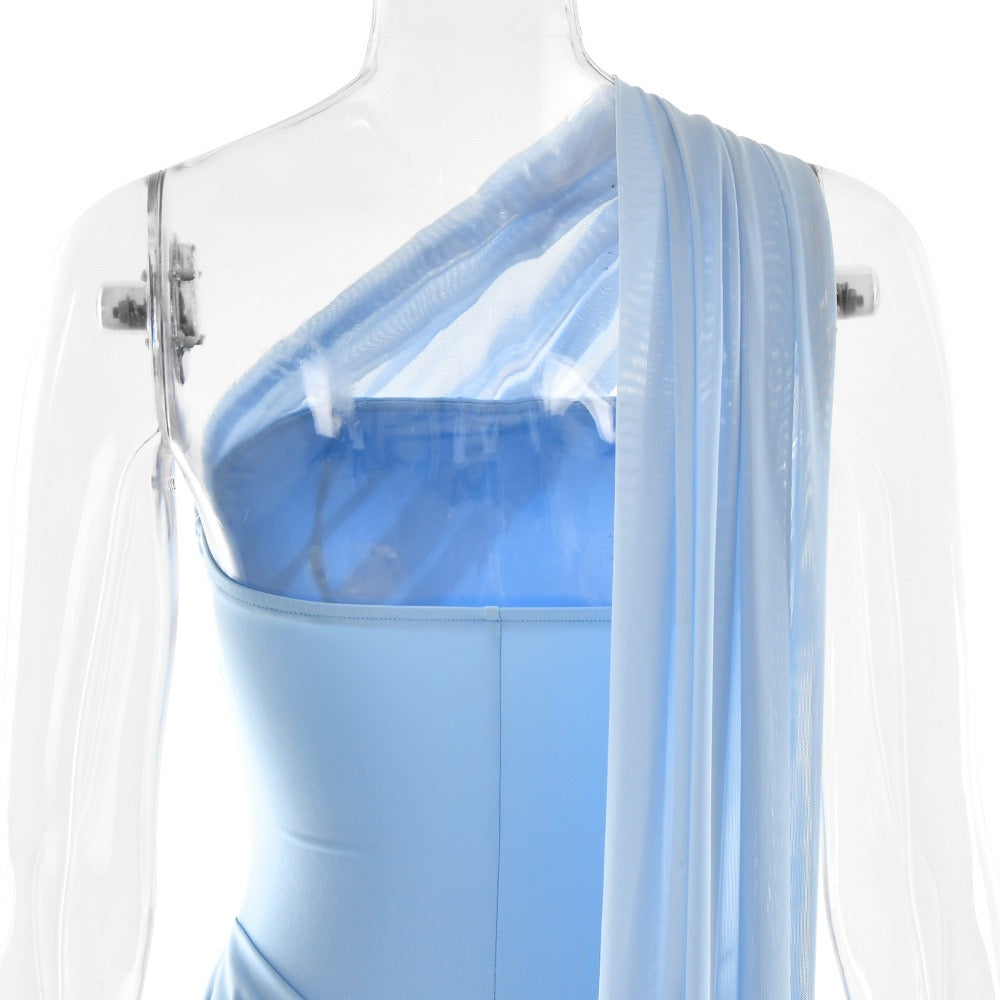 Sky Draped One-Shoulder Dress
