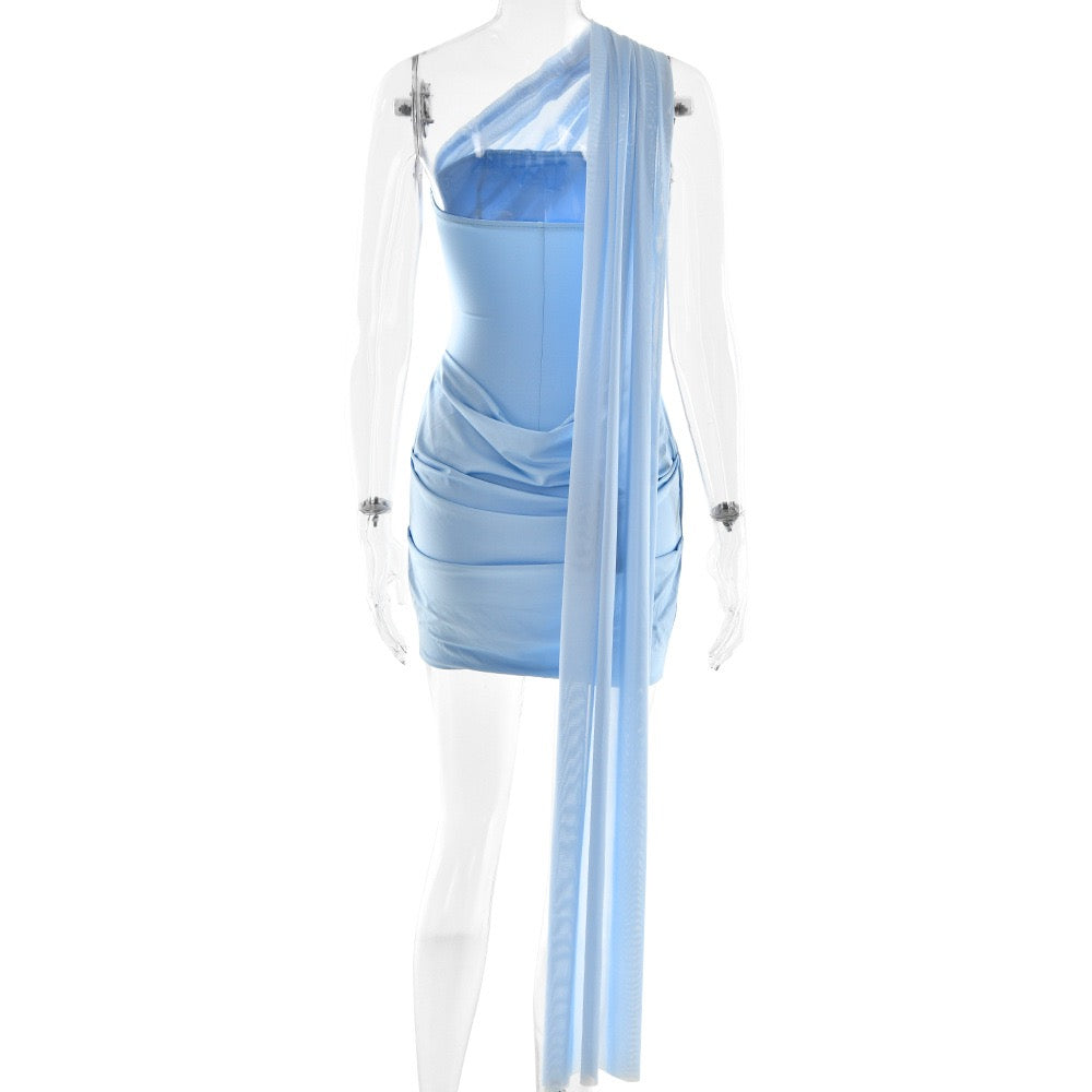 Sky Draped One-Shoulder Dress