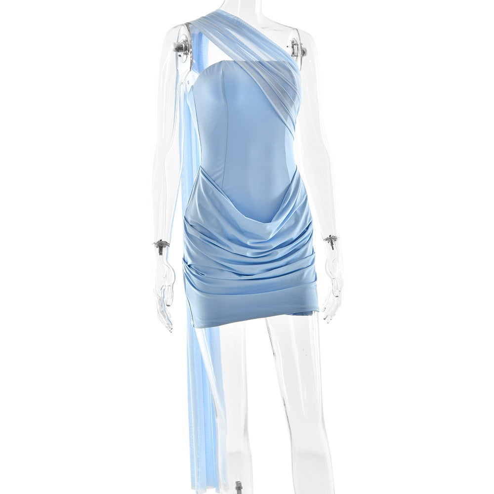 Sky Draped One-Shoulder Dress